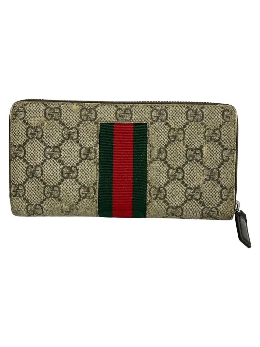 Gucci Wallet Web GG Supreme Canvas Zip Around Beige Dark Brown Multi - Picture 2 of 8